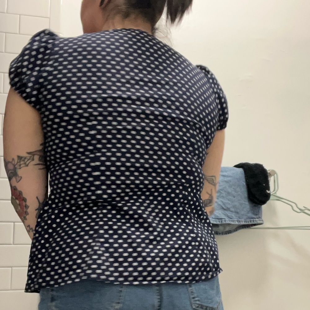 Vintage Torrid Navy Polka Dot Tie Top - Picture 3 of 6